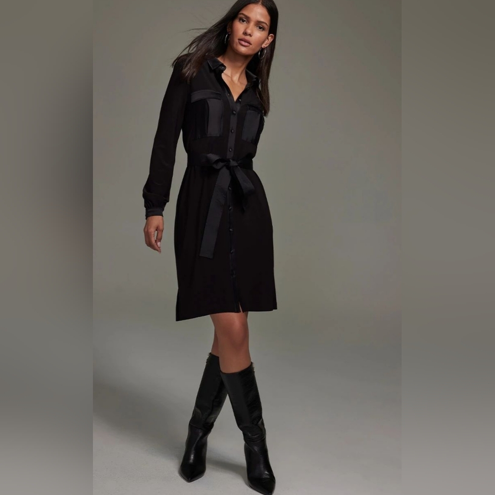 White House Black Market Jersey Matte Black Midi Dress NWT Size M